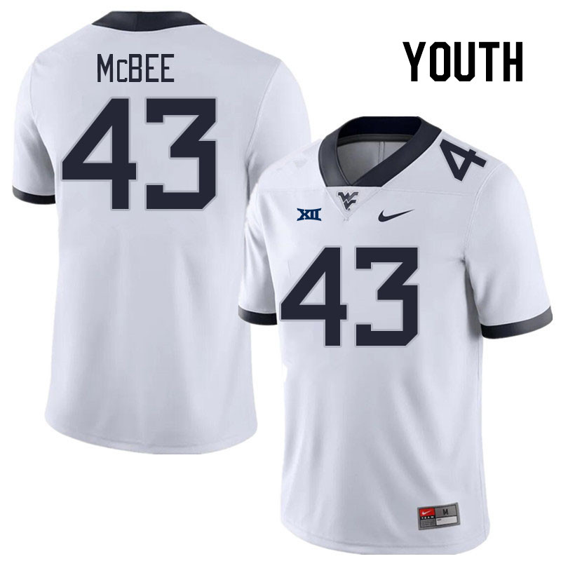 Youth #43 Colin McBee West Virginia Mountaineers College Football Jerseys Stitched Sale-White - Click Image to Close